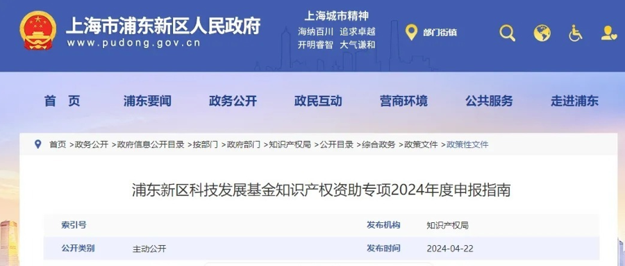 浦東新區(qū)科技發(fā)展基金知識(shí)產(chǎn)權(quán)資助專項(xiàng)2024年度申報(bào)指南